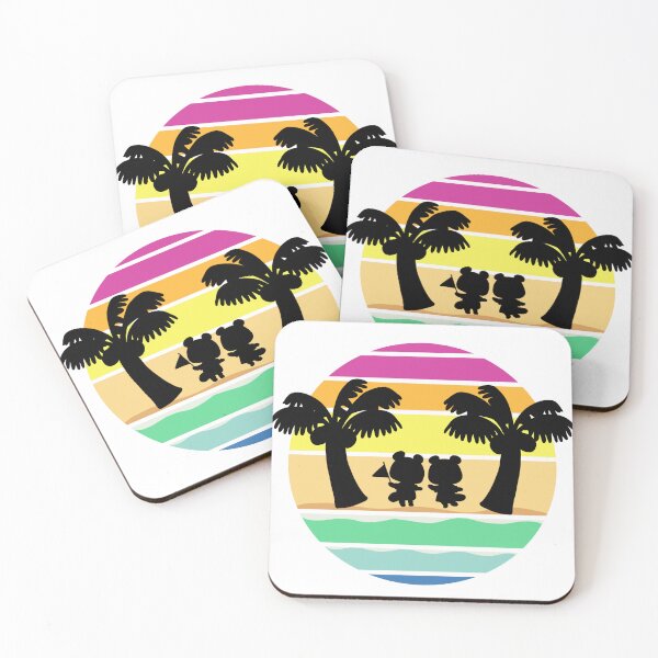Item preview, Retro cartoon coconut tree beach striped circle with two tanuki designed and sold by MeltingQuill.