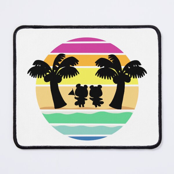 Item preview, Retro cartoon coconut tree beach striped circle with two tanuki designed and sold by MeltingQuill.