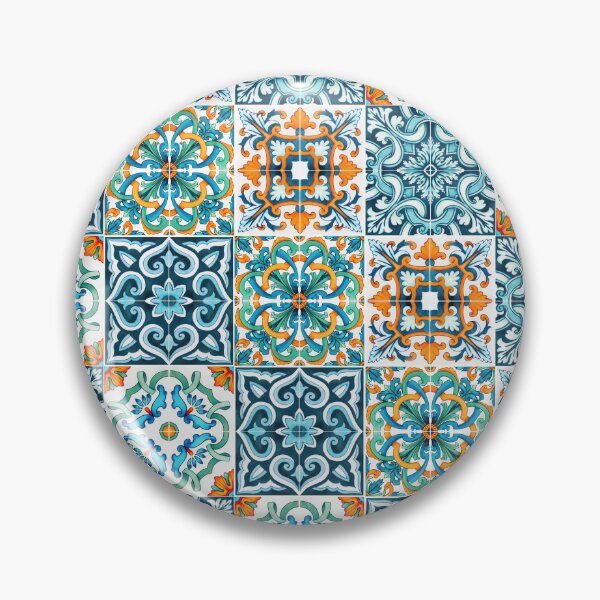 Item preview, Geometric tile pattern - Citrus, teal and aqua watercolor swirls and florals designed and sold by Orianah.