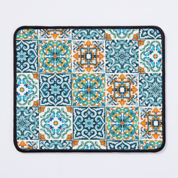 Item preview, Geometric tile pattern - Citrus, teal and aqua watercolor swirls and florals designed and sold by Orianah.