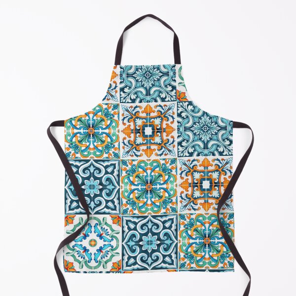 Item preview, Geometric tile pattern - Citrus, teal and aqua watercolor swirls and florals designed and sold by Orianah.