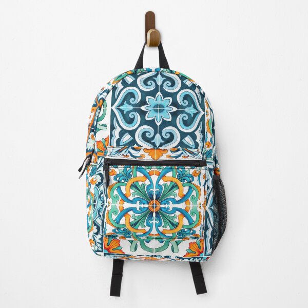 Item preview, Geometric tile pattern - Citrus, teal and aqua watercolor swirls and florals designed and sold by Orianah.