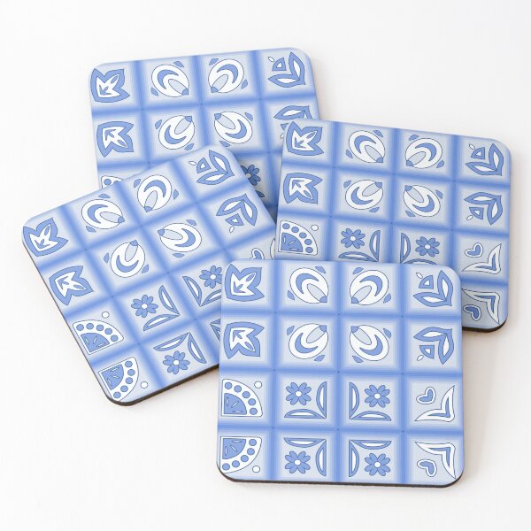 Item preview, White blue abstract pattern tiles designed and sold by ReflectedCrafts.
