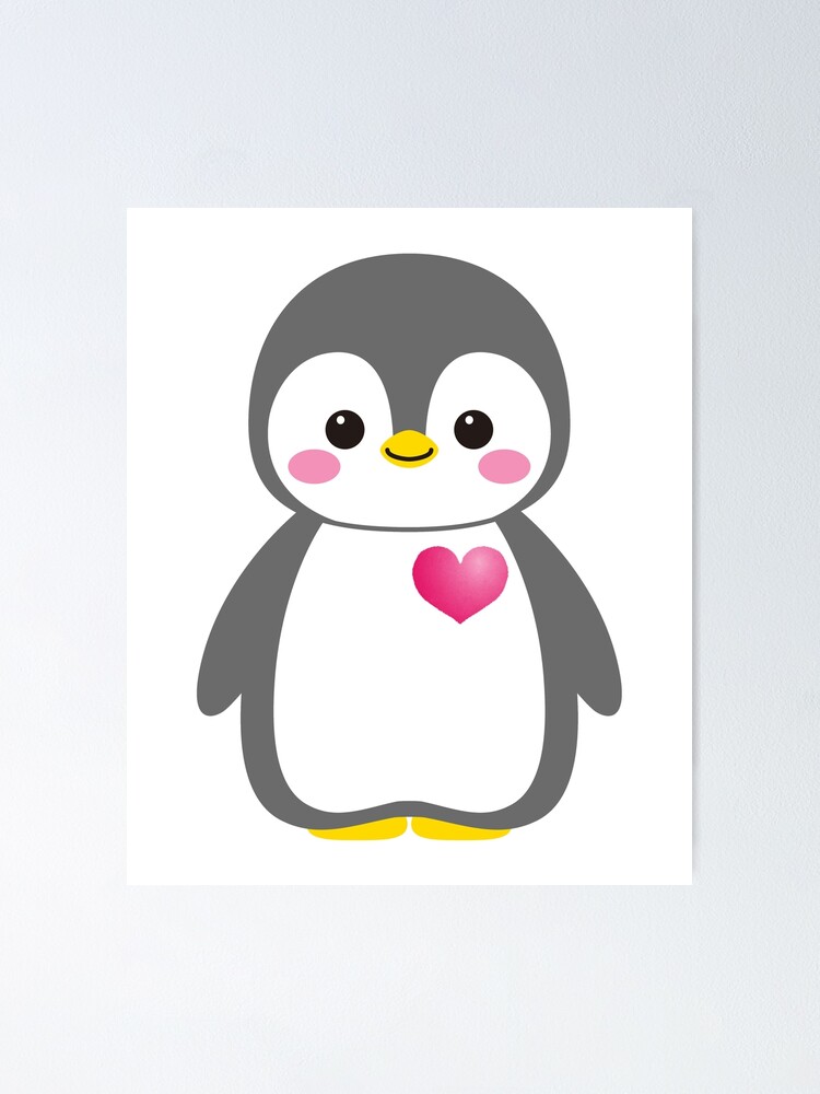 Poster Bebe Pingouin Mignon Sourire Emoji Rose Coeur Par Japaneseinkart Redbubble