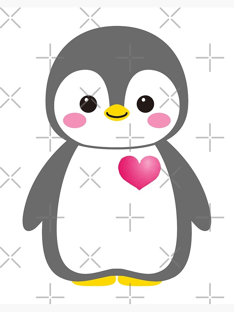 Impression Rigide Bebe Pingouin Mignon Sourire Emoji Rose Coeur Par Japaneseinkart Redbubble