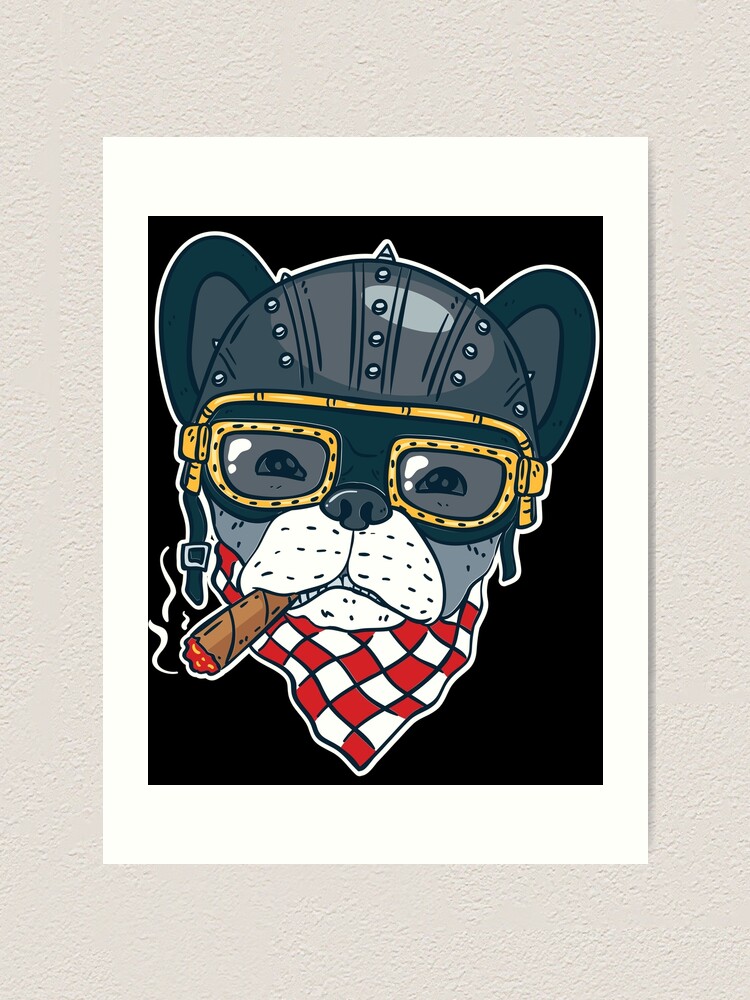 “French Bulldog With Cigar In Motorcycle Helmet” Art Print by Koebque