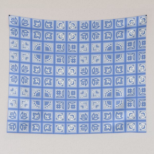 Item preview, White blue abstract pattern tiles designed and sold by ReflectedCrafts.