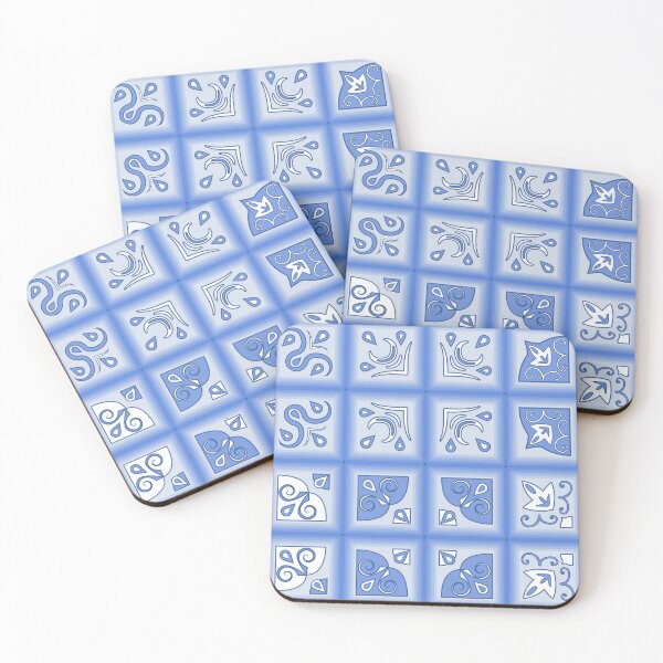 Item preview, White blue abstract pattern tiles designed and sold by ReflectedCrafts.
