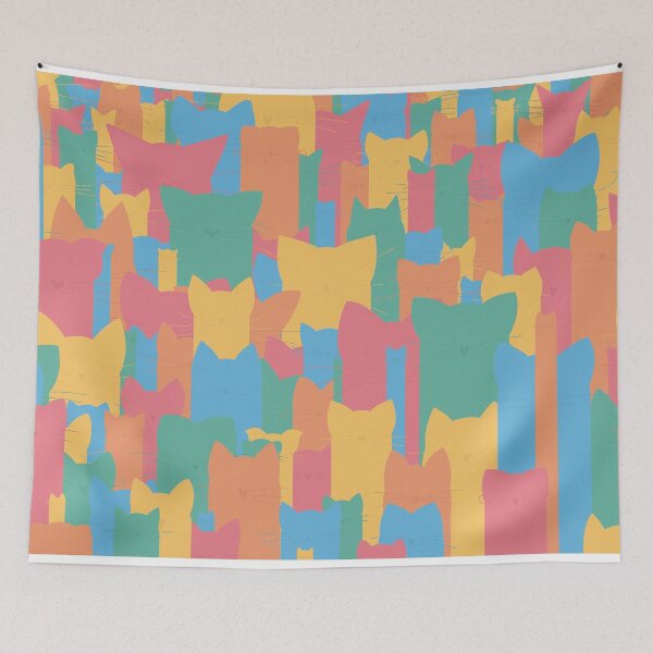 Item preview, World Full of Cats PInk blue Yellow Green Funny Whiskers Lovehearts designed and sold by marie-inks.