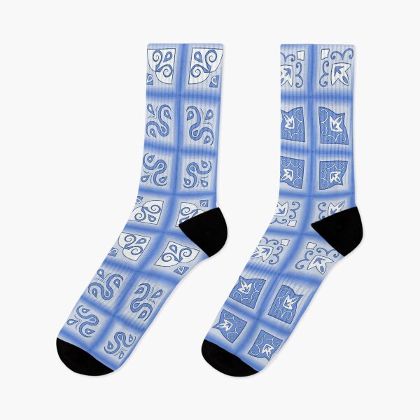 Item preview, White blue abstract pattern tiles designed and sold by ReflectedCrafts.