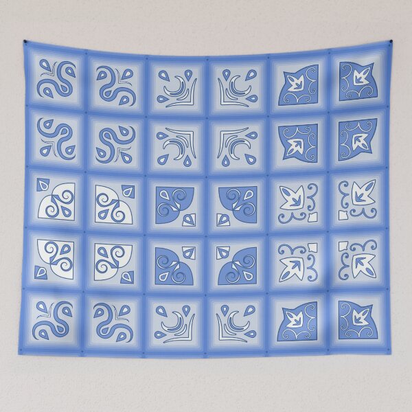 Item preview, White blue abstract pattern tiles designed and sold by ReflectedCrafts.