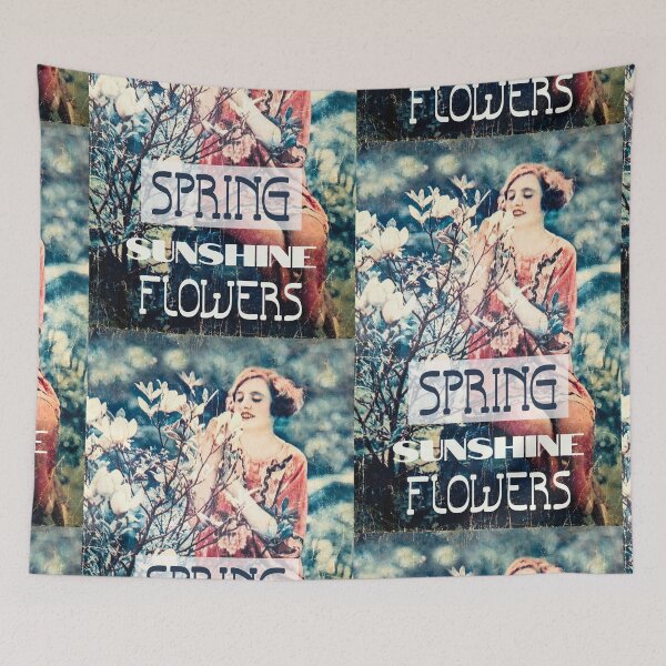 Aperçu de l'œuvre Printemps Soleil Fleurs Une Fille Avec Fleur De Magnolia T-shirt Rétro Vintage, Affiche, Autocollant Conception Fond Blanc créée et vendue par blackwolfpixels.