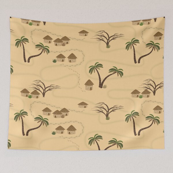 Item preview, Desert landscape, palms and huts designed and sold by ReflectedCrafts.