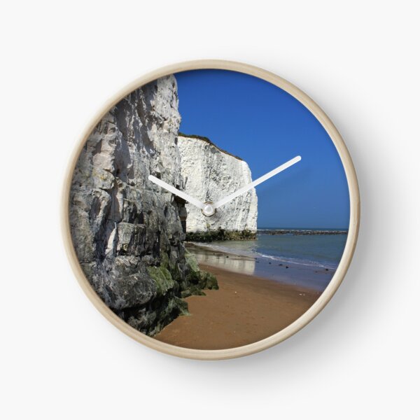 Chalk cliffs and blue flag beach at Kingsgate Clock