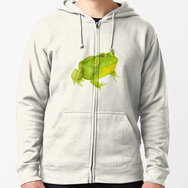 Frog in watercolour & coloured pencil Zipped Hoodie