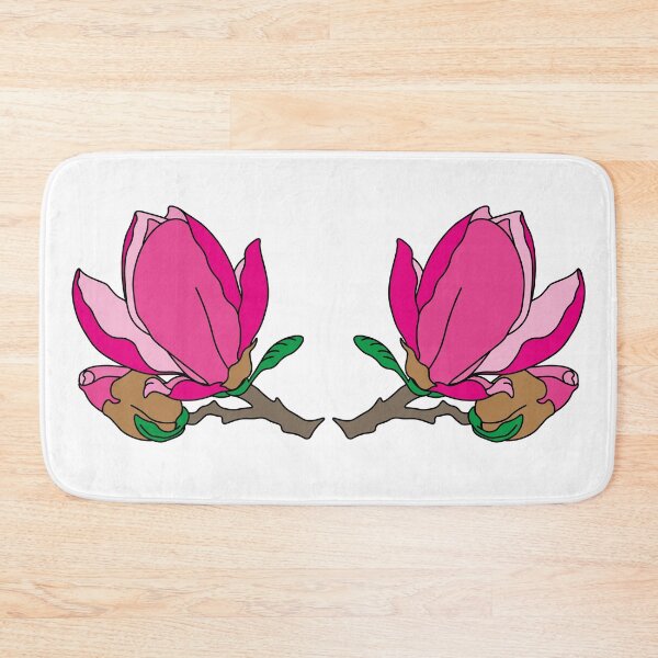 Aperçu de l'œuvre Branche de fleur rose de magnolia avec bourgeon et feuilles créée et vendue par floralfan.