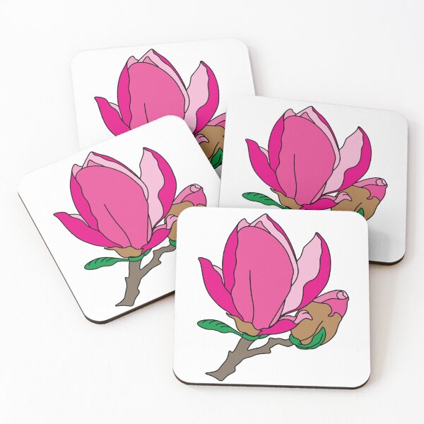 Aperçu de l'œuvre Branche de fleur rose de magnolia avec bourgeon et feuilles créée et vendue par floralfan.