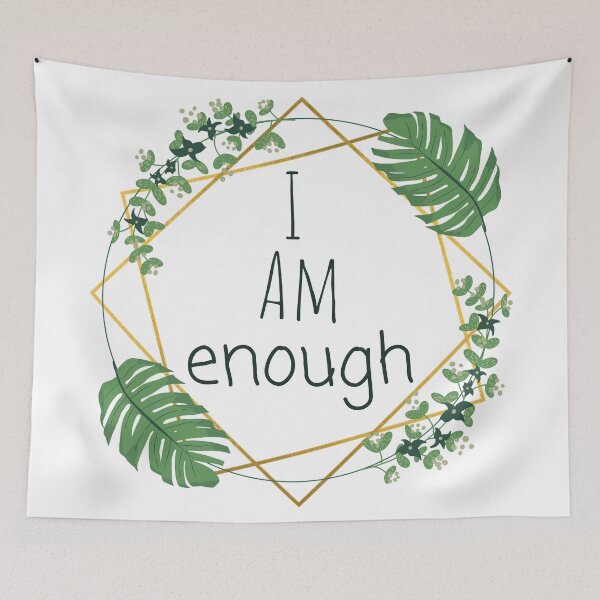 Item preview, I Am Enough Green and Gold Quote Mantra Plant Leaf Flower Design designed and sold by TacoRose.