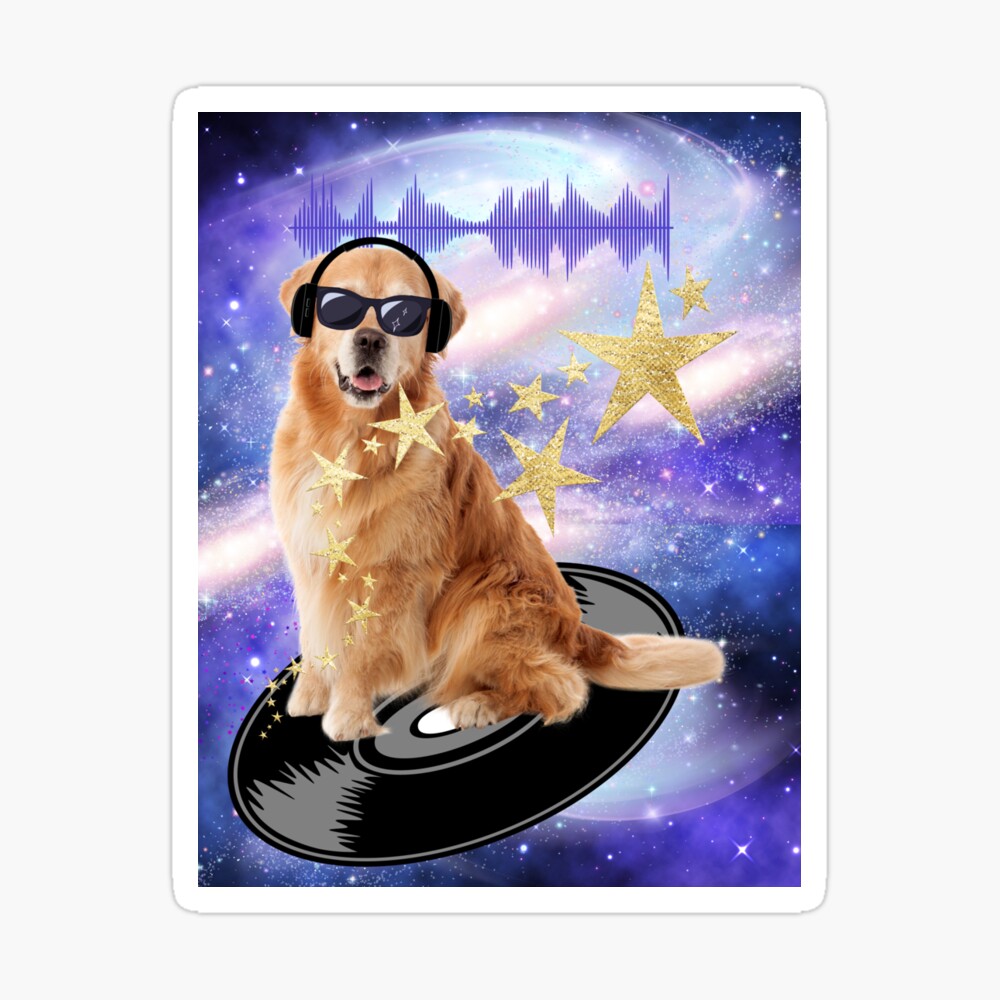DJ Golden Retriever Dog Headphones | Poster
