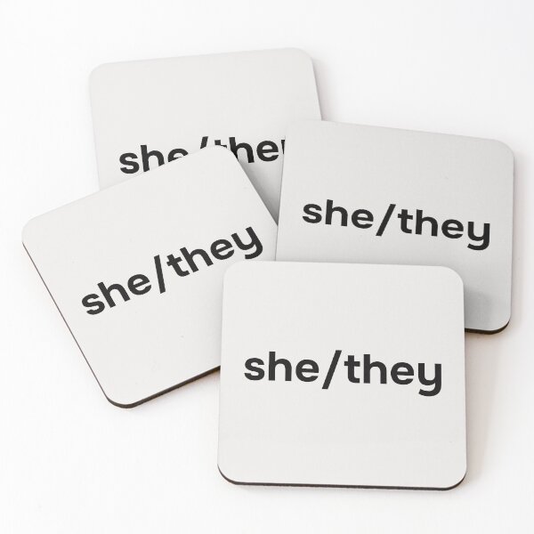 Item preview, She/they pronoun. Simple black lettering. designed and sold by helga-wigandt.