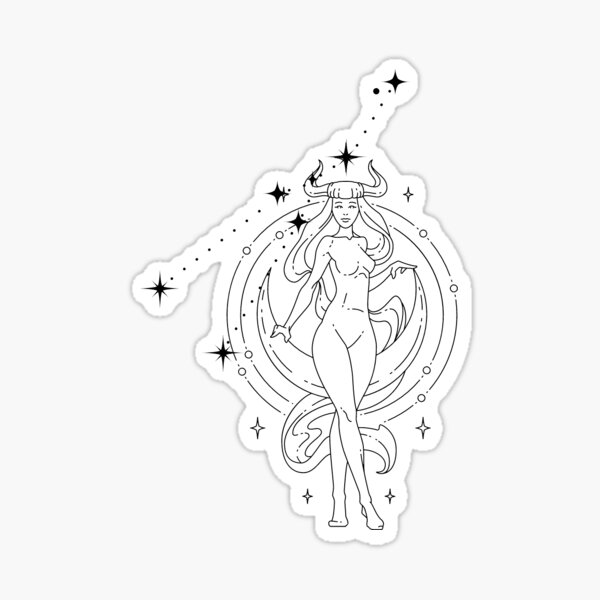 Taurus Celestial Bull Horned Woman Sticker