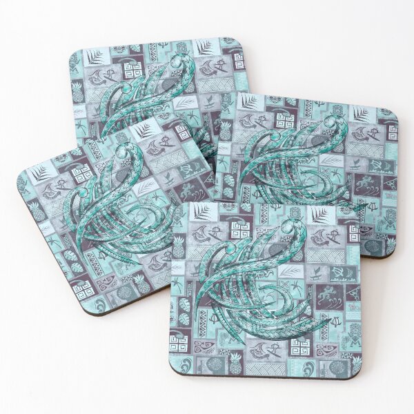 Item preview, Samoan Tapa Patchwork - Hawaiian Teal Ocean Tribal Overlay  designed and sold by sunnthreads.