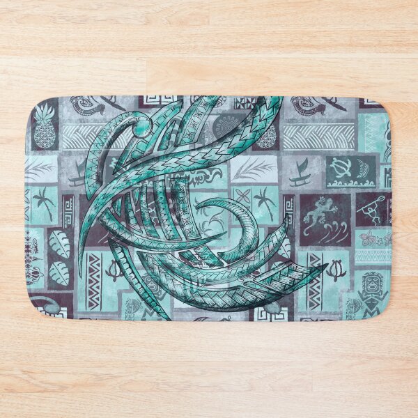Item preview, Samoan Tapa Patchwork - Hawaiian Teal Ocean Tribal Overlay  designed and sold by sunnthreads.