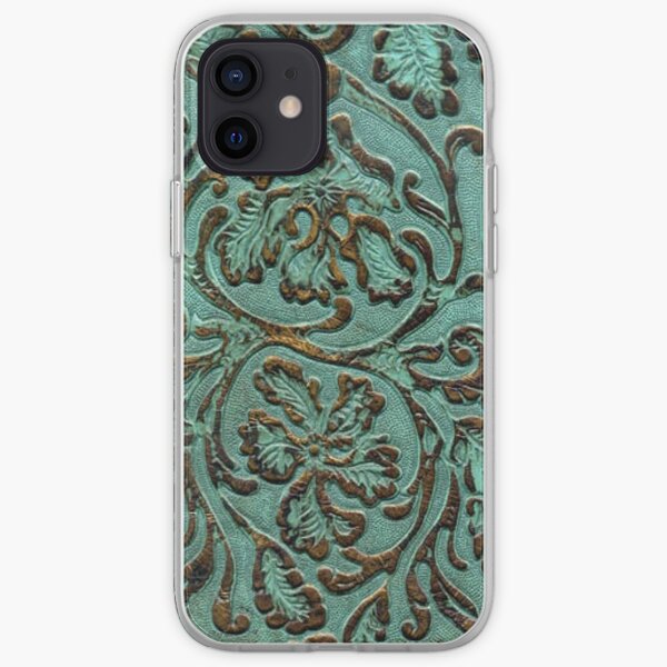 Aqua Flowers Tooled Leather Pattern iPhone Soft Case