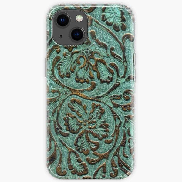 Aqua Flowers Tooled Leather Pattern iPhone Soft Case