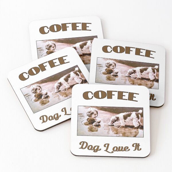 Item preview, Cofee Dog Love It Vintage Girl Drinking Coffee With A Dog T-shirt, Sticker, Poster Design White Background designed and sold by blackwolfpixels.