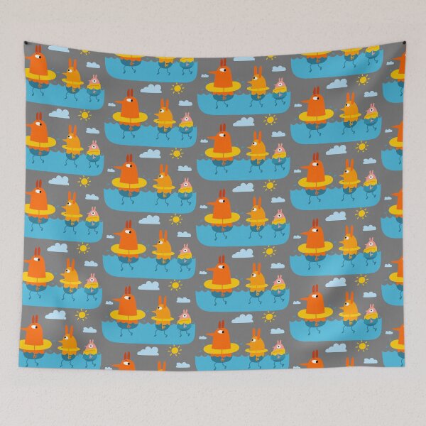 Item preview, Three rabbits looking like chickens swimming in the sea designed and sold by evellade.