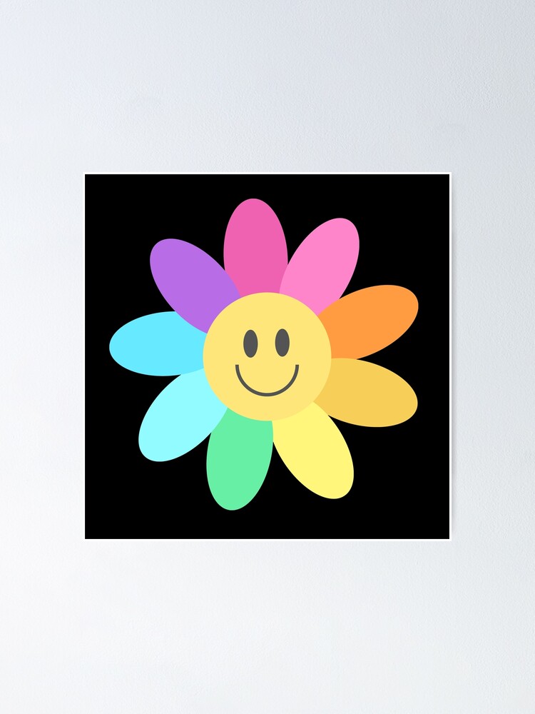 Happy Rainbow Flower | Pattern | Happy Face | Blue | | Poster