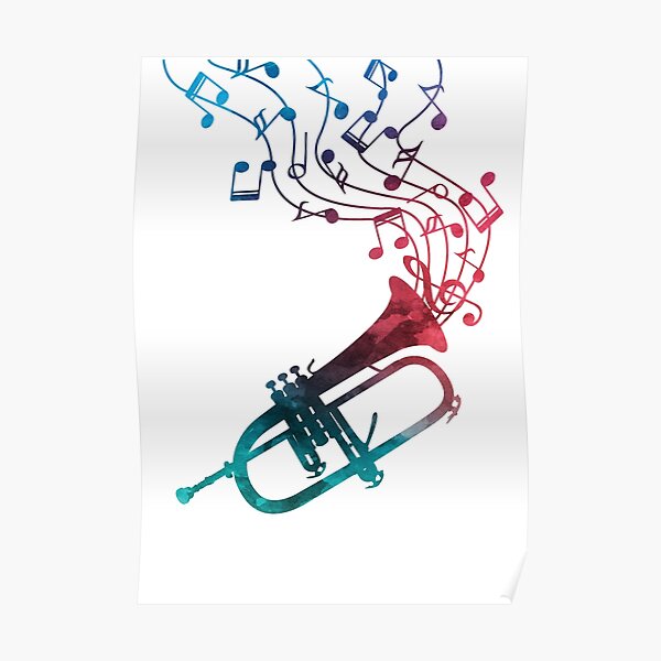 "Flugelhorn With Music Notes" Poster for Sale by Primroaddesigns