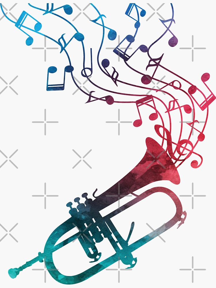 "Flugelhorn With Music Notes" Sticker by Primroaddesigns Redbubble