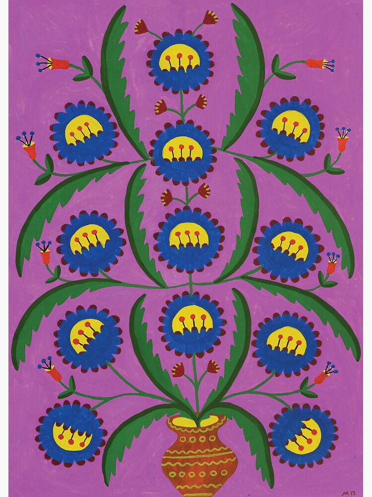 "Maria Prymachenko Flowers in a Pot 1992" Sticker by CafeRacer044