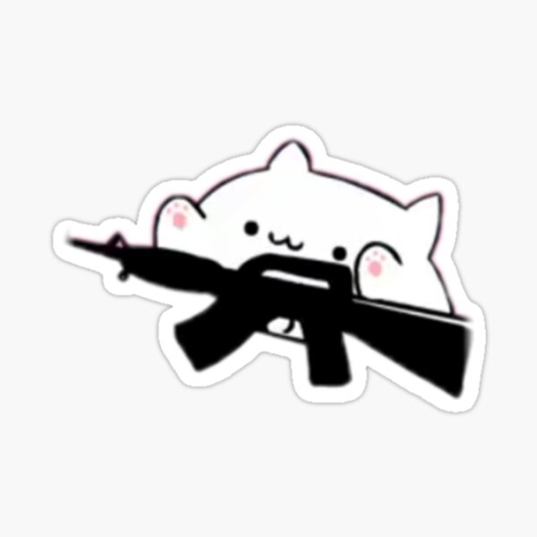 I Draw Tubbs The Cat Holding A Gun Cursed Meme Sticker By Ransroom |  Islamiyyat.Com