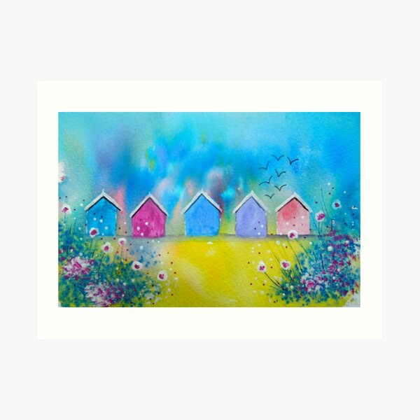 Colourful Beach Huts Art Print