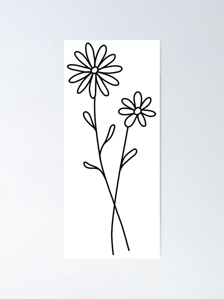 Póster «Flor de margarita simple tatuaje línea arte V3» de KcmArts |  Redbubble