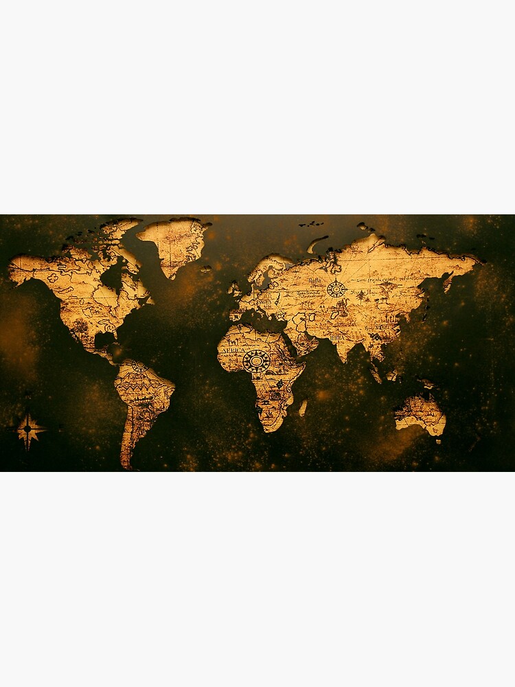 "Large Wall Art, gold map of The World , Ready to Hang Large Framed
