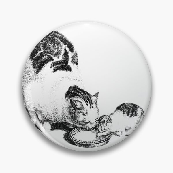 Item preview, Domesticated Cat and Kitten Drinking Milk: Black and White Illustration By Gottfried Mind, The Raphael of Cats 1768-1814 designed and sold by TeachUrb.