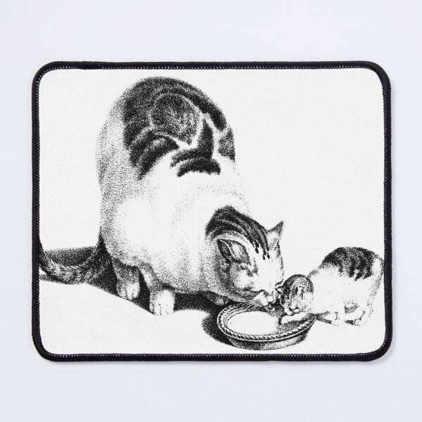 Item preview, Domesticated Cat and Kitten Drinking Milk: Black and White Illustration By Gottfried Mind, The Raphael of Cats 1768-1814 designed and sold by TeachUrb.