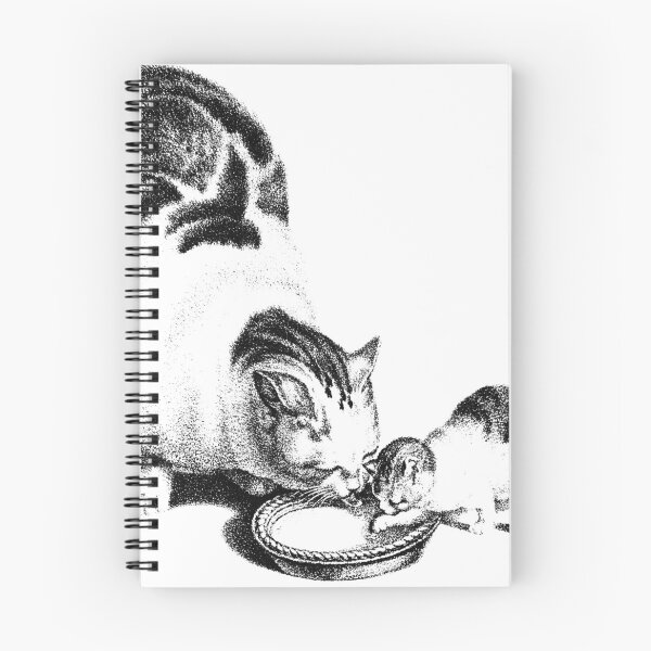 Item preview, Domesticated Cat and Kitten Drinking Milk: Black and White Illustration By Gottfried Mind, The Raphael of Cats 1768-1814 designed and sold by TeachUrb.