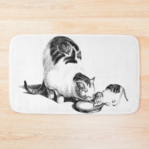 Item preview, Domesticated Cat and Kitten Drinking Milk: Black and White Illustration By Gottfried Mind, The Raphael of Cats 1768-1814 designed and sold by TeachUrb.