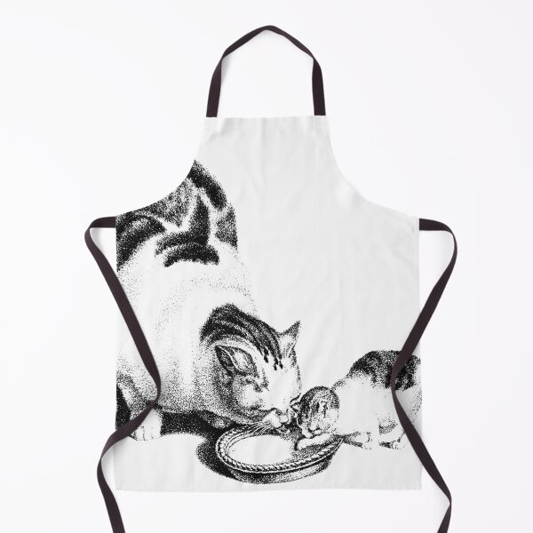 Item preview, Domesticated Cat and Kitten Drinking Milk: Black and White Illustration By Gottfried Mind, The Raphael of Cats 1768-1814 designed and sold by TeachUrb.