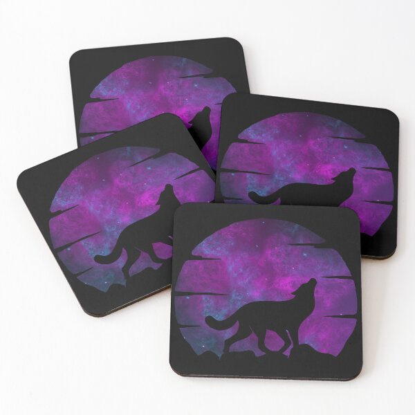 Item preview, dark purple and blue galaxy wolf howling at moon silhouette designed and sold by Zevy-Darling.