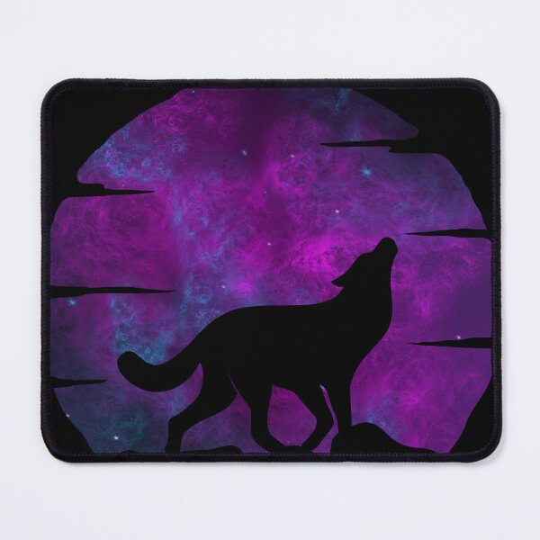 Item preview, dark purple and blue galaxy wolf howling at moon silhouette designed and sold by Zevy-Darling.