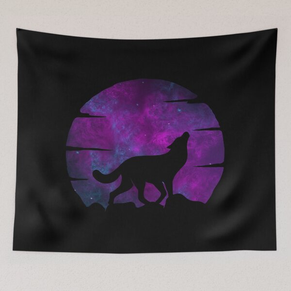 Item preview, dark purple and blue galaxy wolf howling at moon silhouette designed and sold by Zevy-Darling.