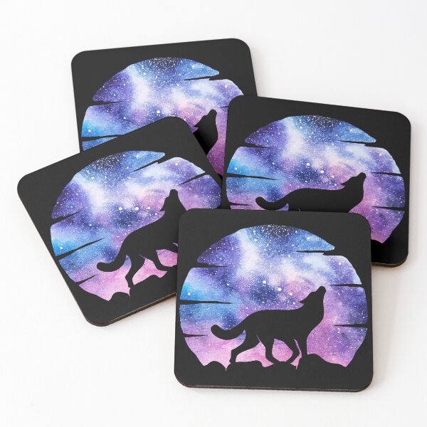 Item preview, purple and blue night galaxy wolf howling at moon silhouette designed and sold by Zevy-Darling.