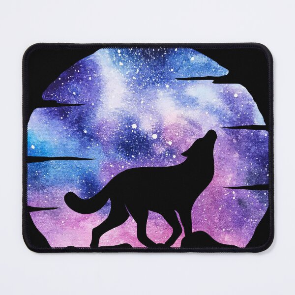 Item preview, purple and blue night galaxy wolf howling at moon silhouette designed and sold by Zevy-Darling.
