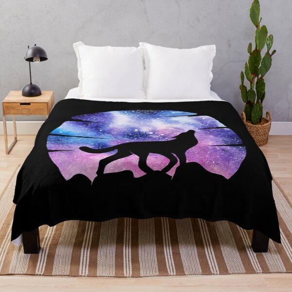 Item preview, purple and blue night galaxy wolf howling at moon silhouette designed and sold by Zevy-Darling.